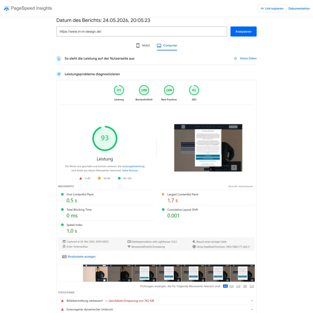 pagespeedinsights - website - m&m design - landau in der Pfalz